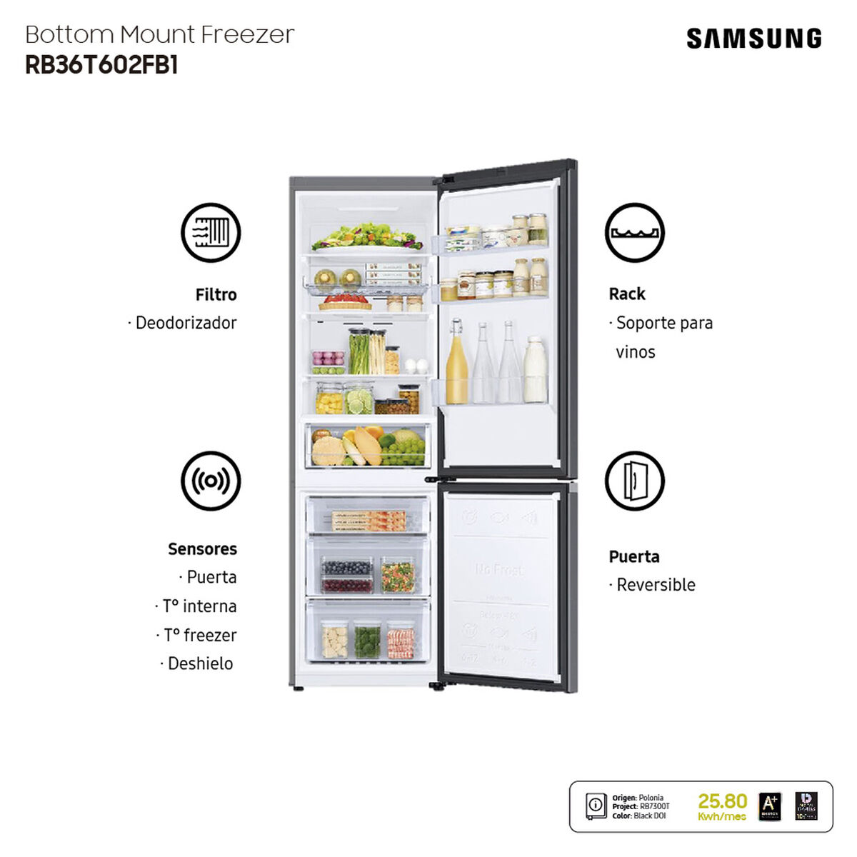Refrigerador No Frost Samsung RB36T602FB1/ZS 360 lts.