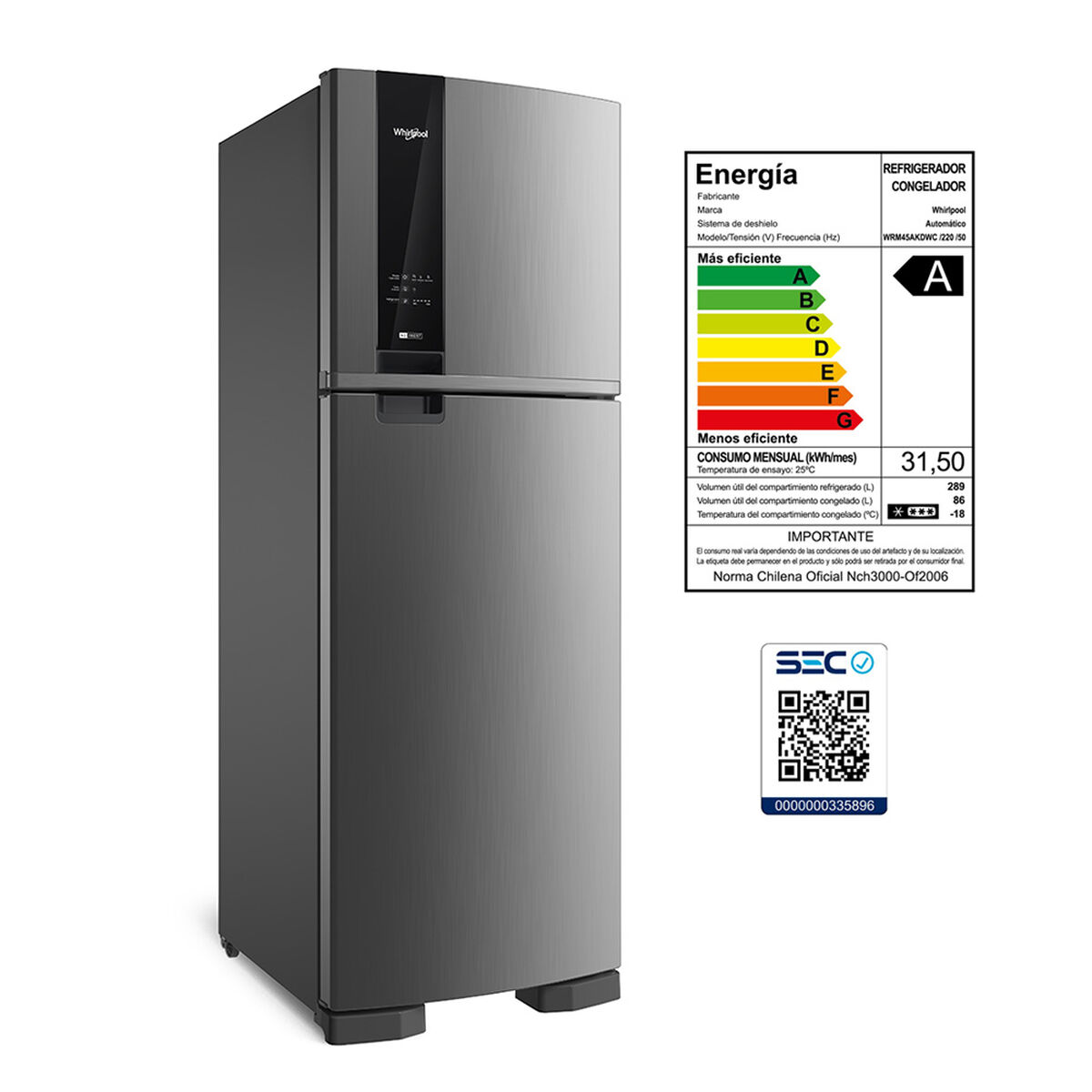 Refrigerador No Frost Whirlpool WRM45AK 375 lts. | Compra en 