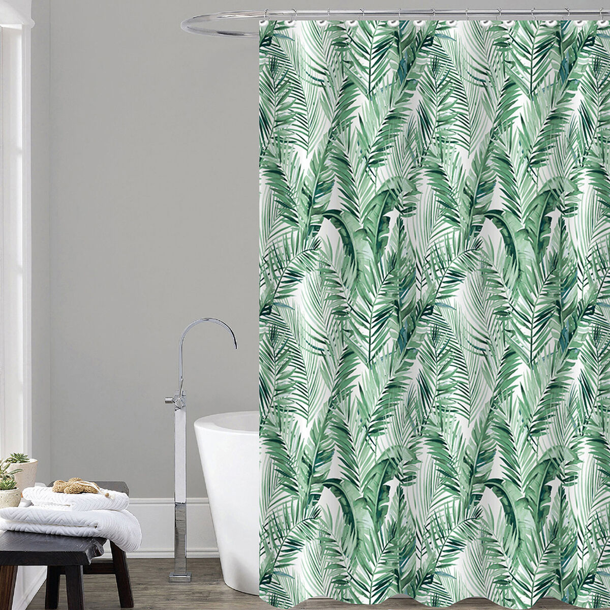 Cortina baño Jungle verde poliéster 180x200 cm