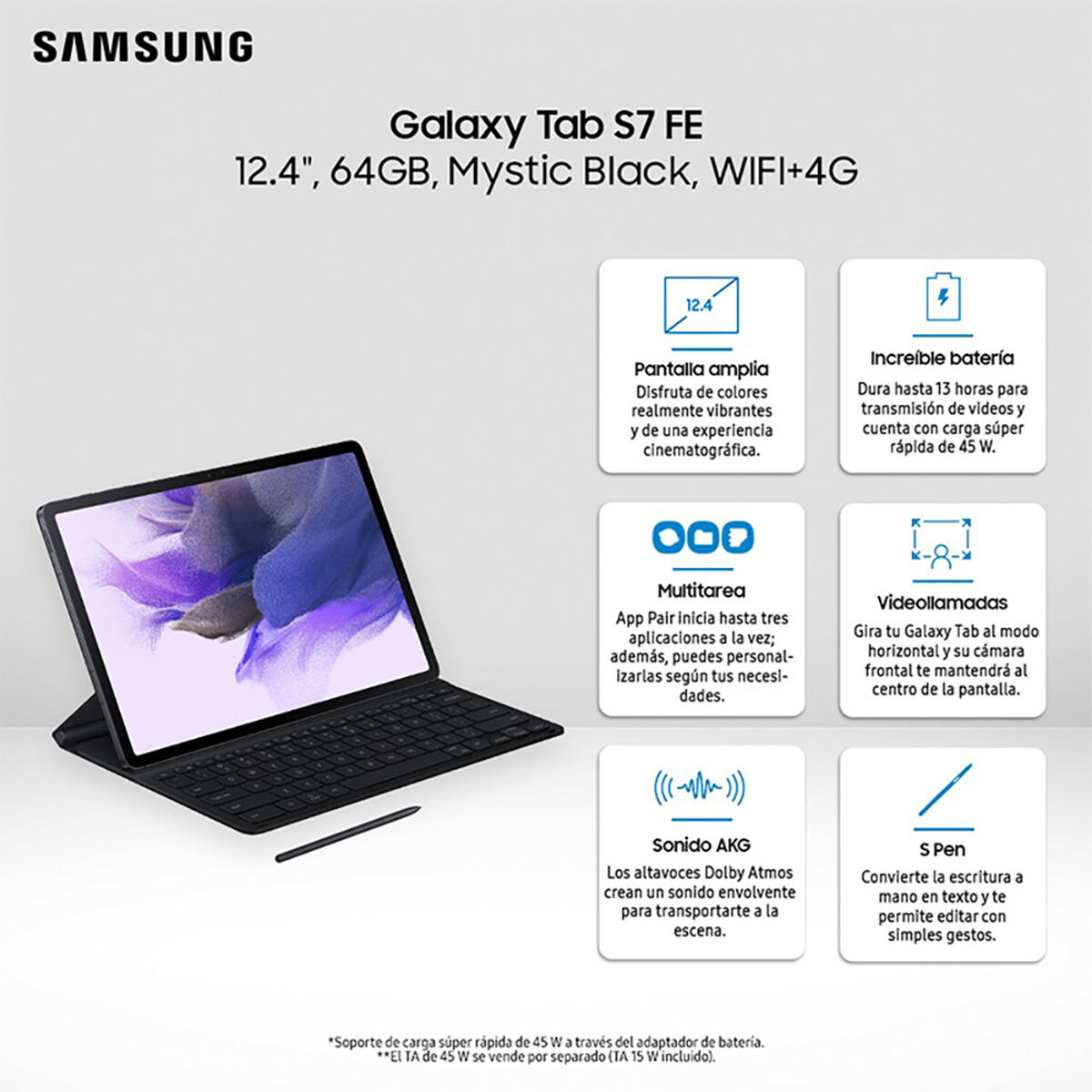 Galaxy Negro FE + Cover Core | Tablet S-Pen 64GB S7 + 12,4\