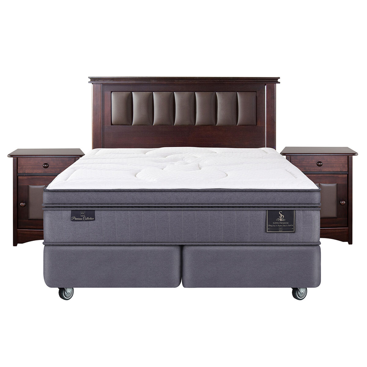 Box Spring Súper Premium CIC 2 Pl + Set Maderas Tori | laPolar.cl