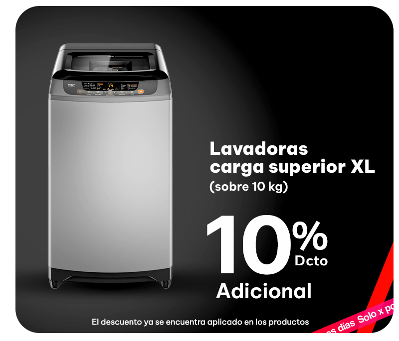 Lavadoras carga superior XL 10% de dcto adicional